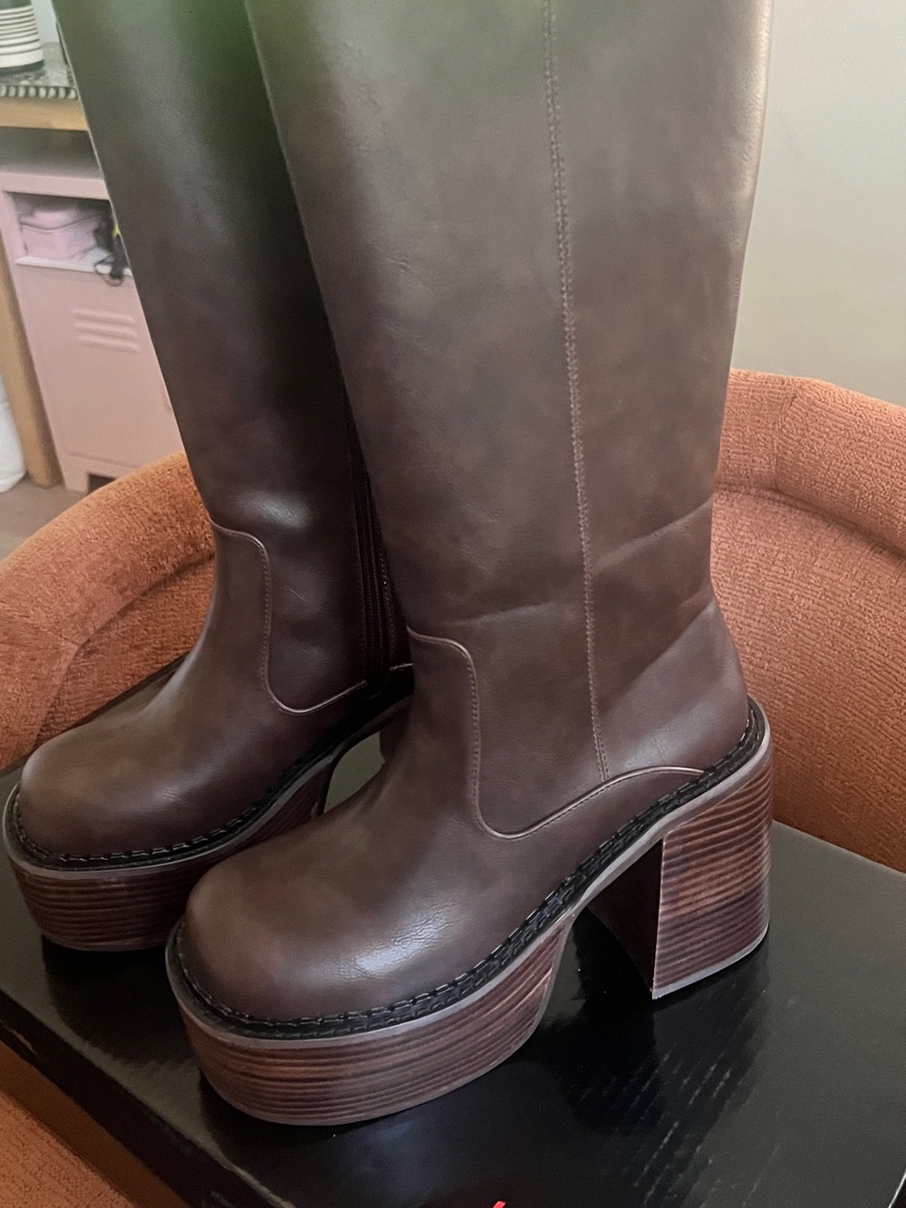 Women’s Brown Platform Knee-High Boots - Picture 7 of 7